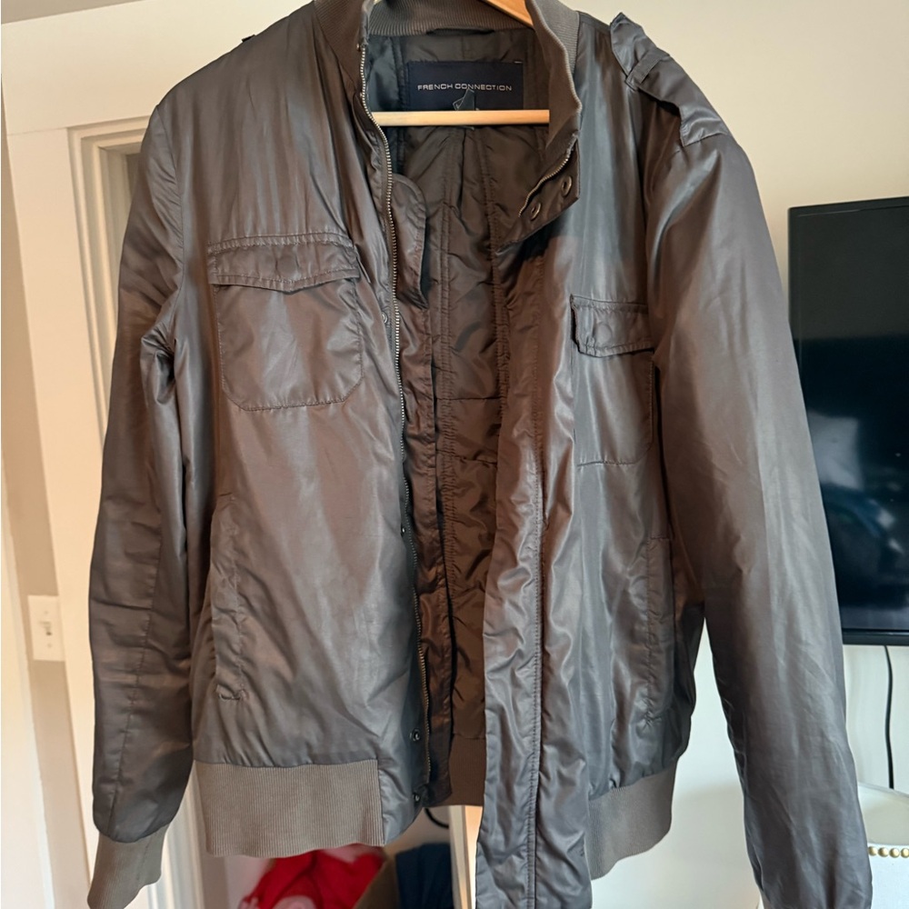 French Connection Gray Bomber Jacket Lightweight Casual